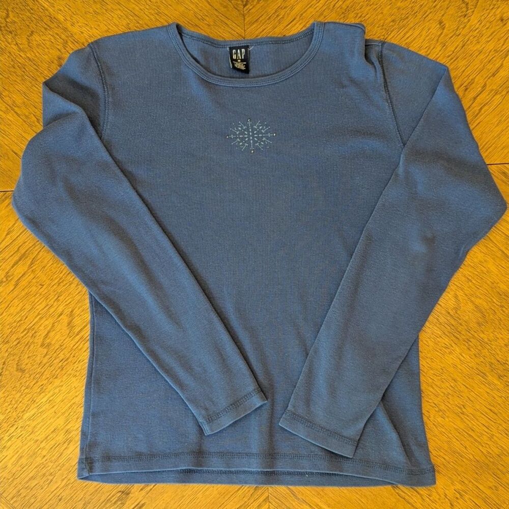 Vintage Gap Dusty Blue Snowflake Long-Sleeve Tee Size Med